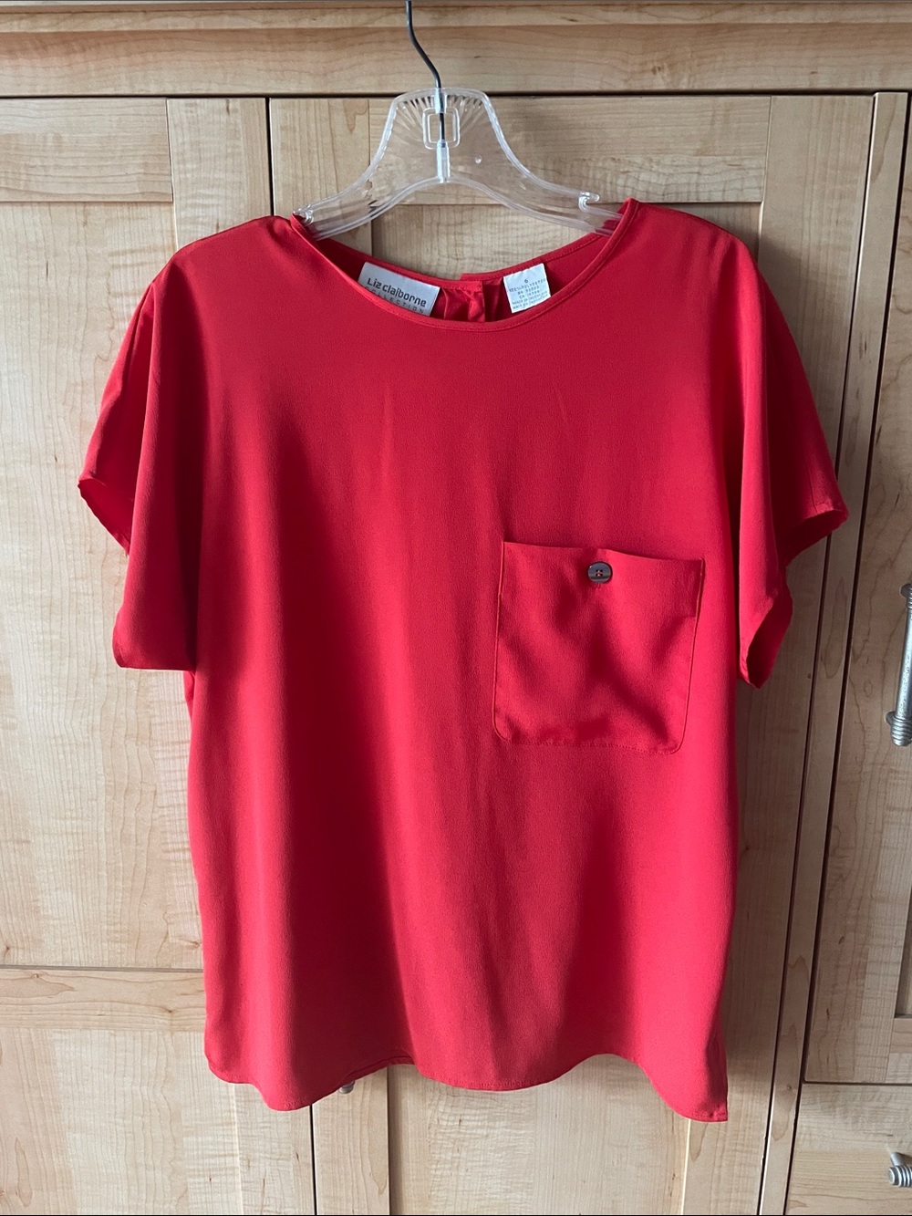 Liz Claiborne Vibrant Red Short Sleeve Pocket Button Accents Top